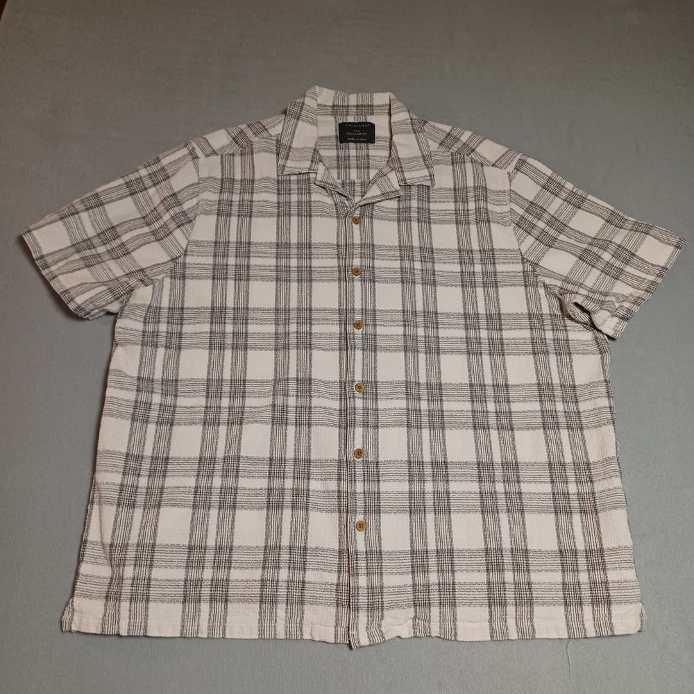 Primark Mens 2XL Regular Fit Plaid Short Sleeve Button Down Camp Collar Shirt